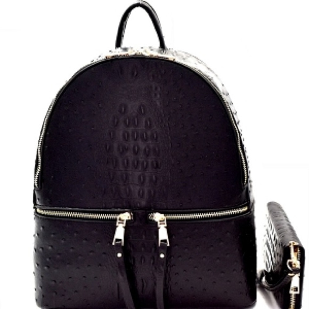 Vegan Ostrich Backpack with matching wallet